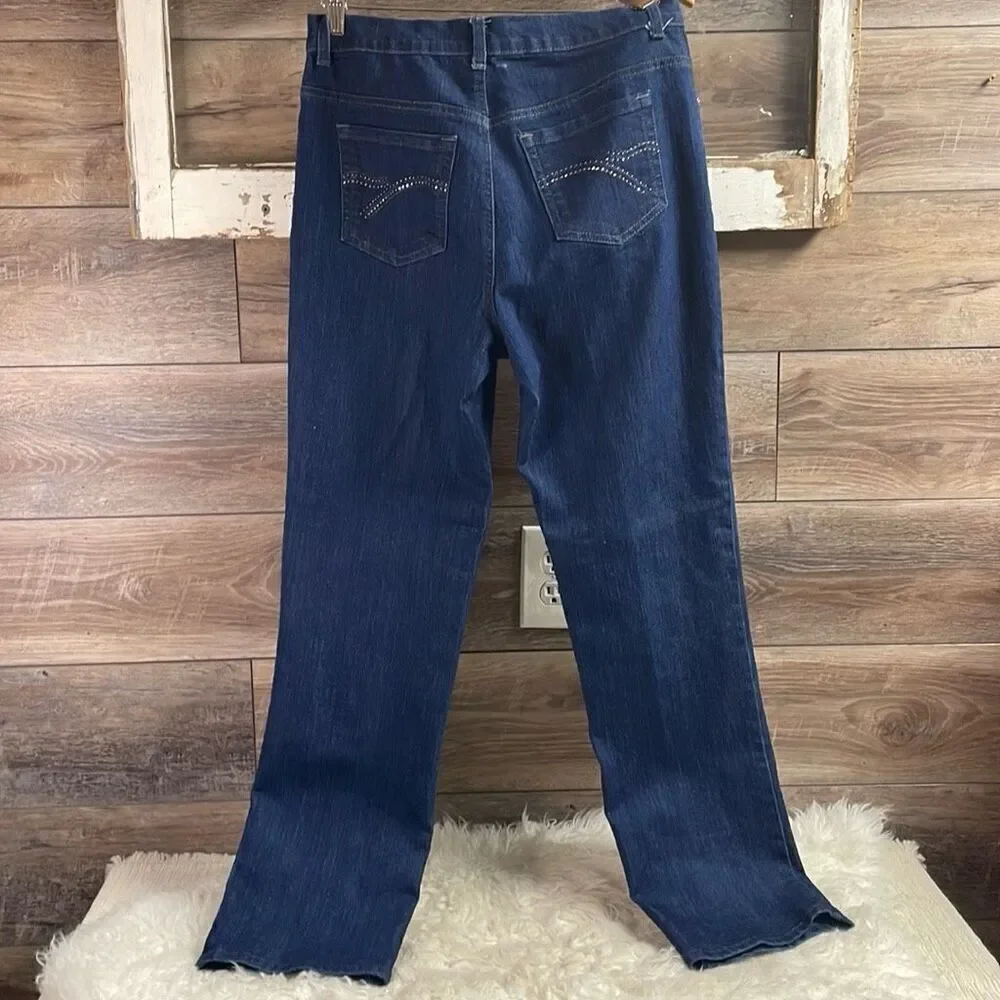 GLORIA VANDERBILT Ladies 5 Pocket Rhinestones Jeans Straight Leg Blue Size 10